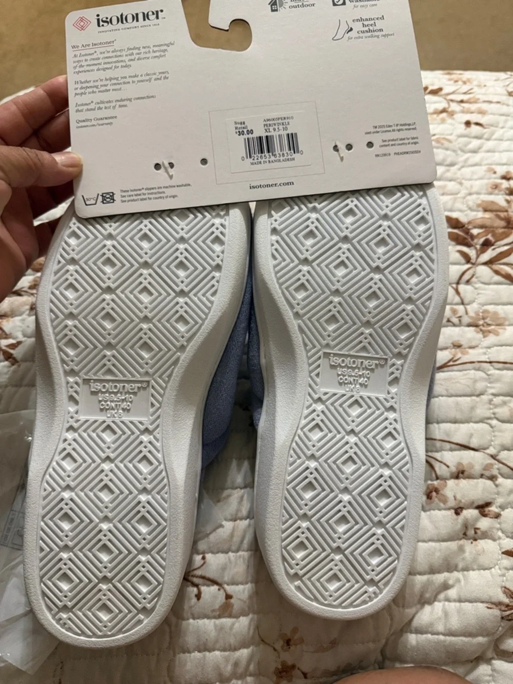 isotoner Light Purple Embroidered Floral Plush Slip-On Slippers - Picture 3 of 5